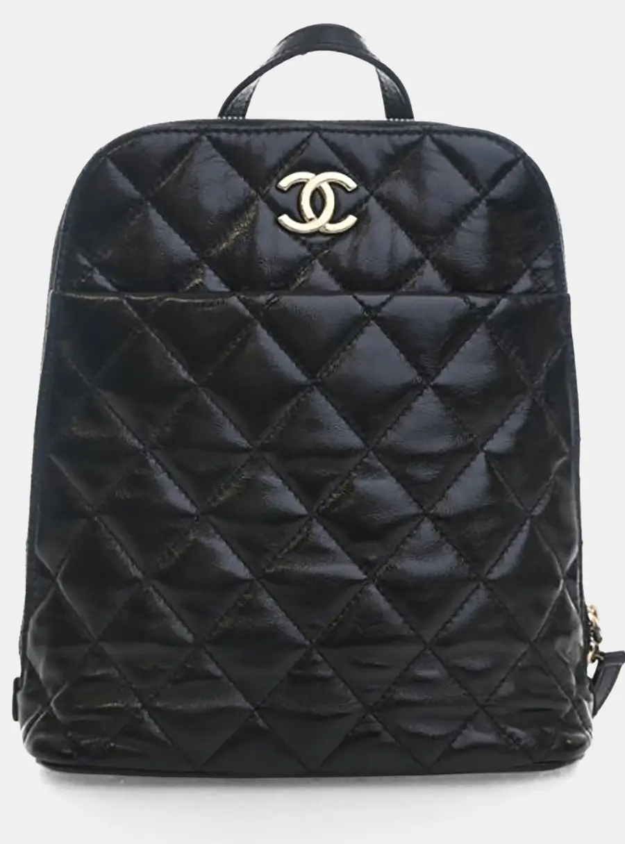 Chanel My Pocket Black Crumpled Calfskin Leather Backpack Bag