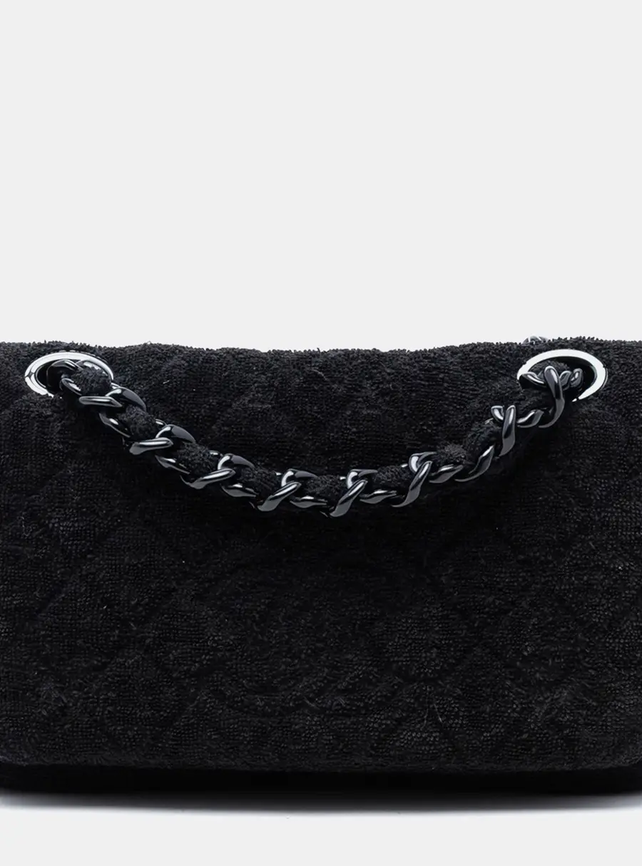 Chanel Quilted Flap Black Terry Cloth Shoulder Bag