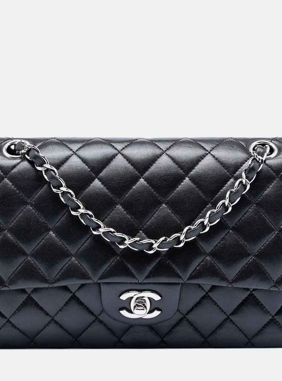 Chanel Classic Medium Black Lambskin Leather Double Flap Bag