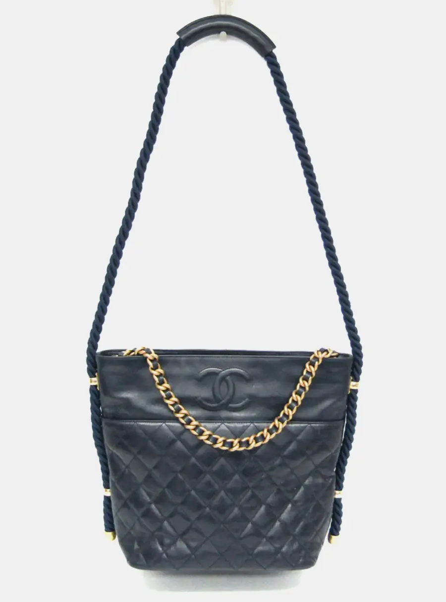 Chanel Matelasse Chain Handle Navy Leather 2-Way Shoulder Bag