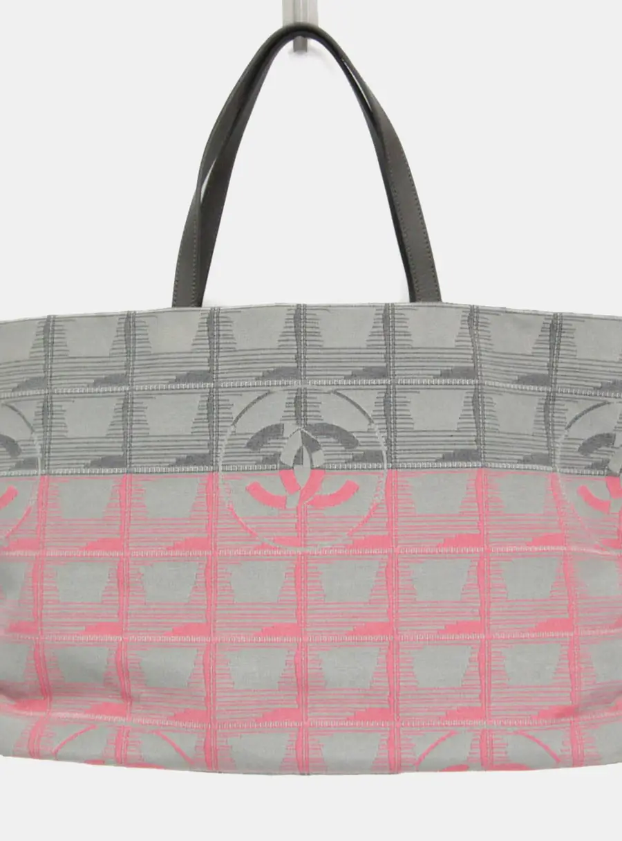 Chanel New Travel Line Gray/Pink Nylon & Canvas Tote Bag