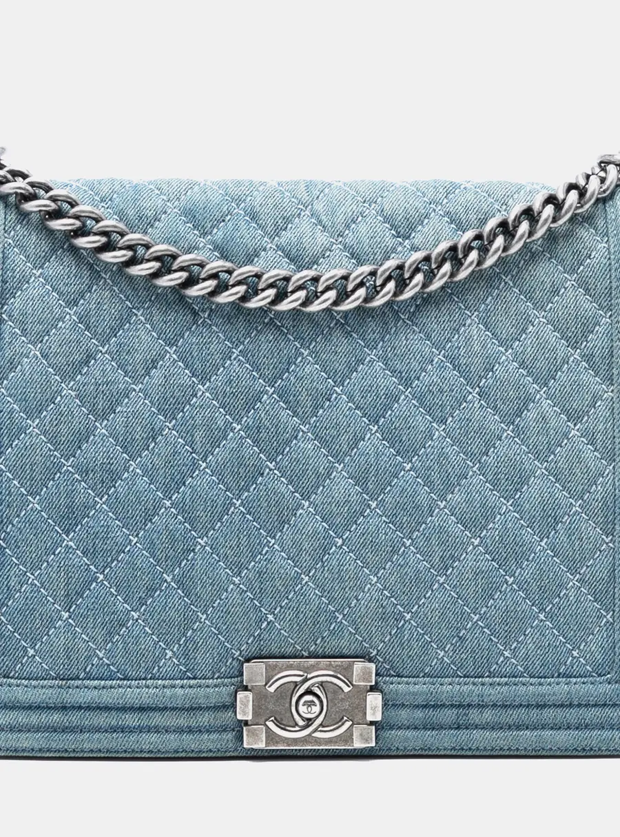 Chanel Boy Large Blue Quilted Denim Flap Bag