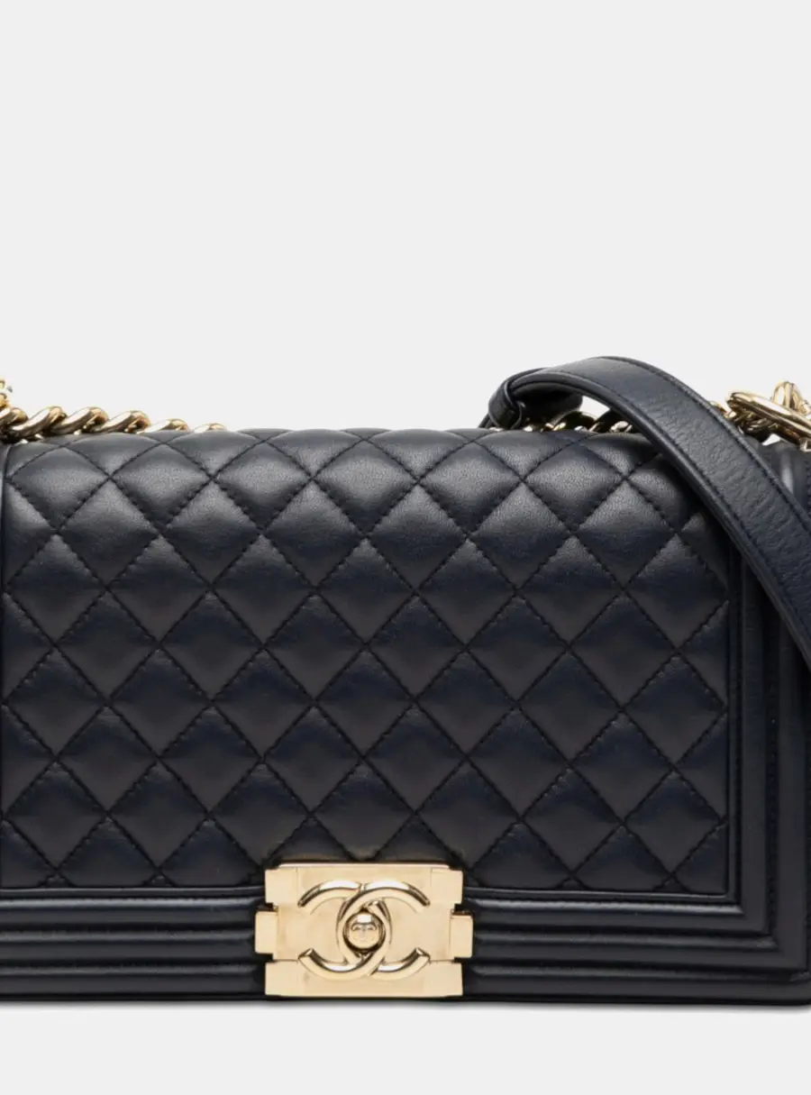 Chanel Old Boy Medium Black Quilted Lambskin Leather Flap Bag