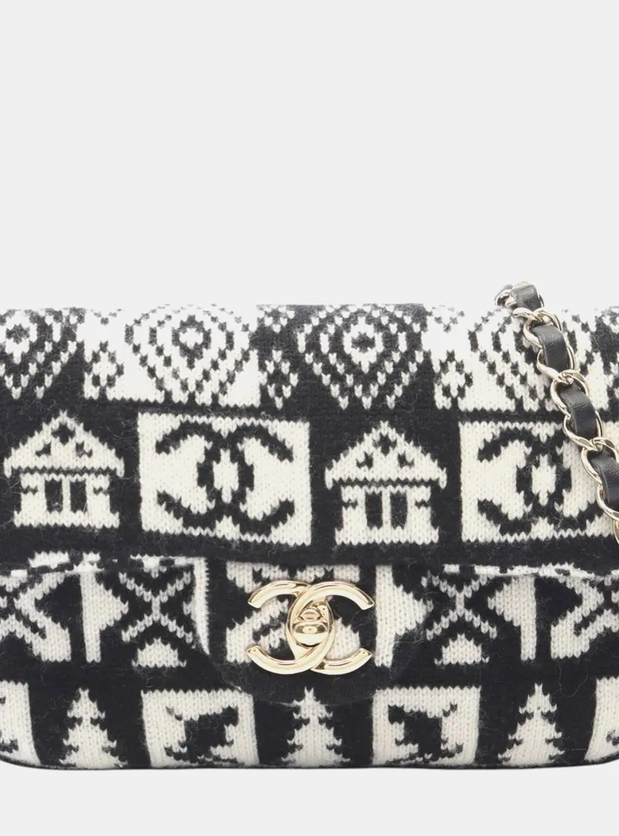 Chanel Coco Neige CC Black Cashmere Knit Flap Bag