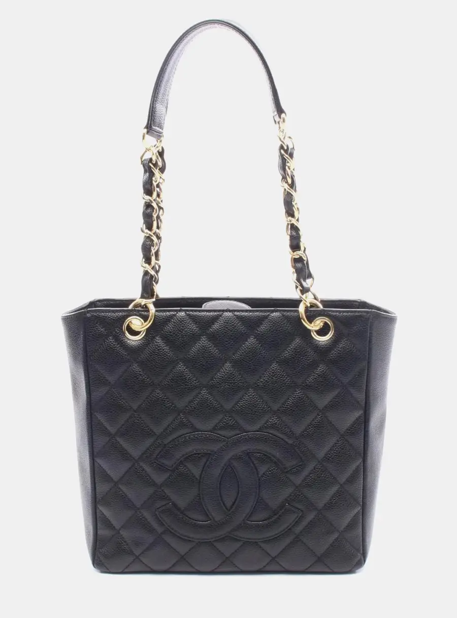 Chanel PST Black Grained Calfskin Leather Tote Bag