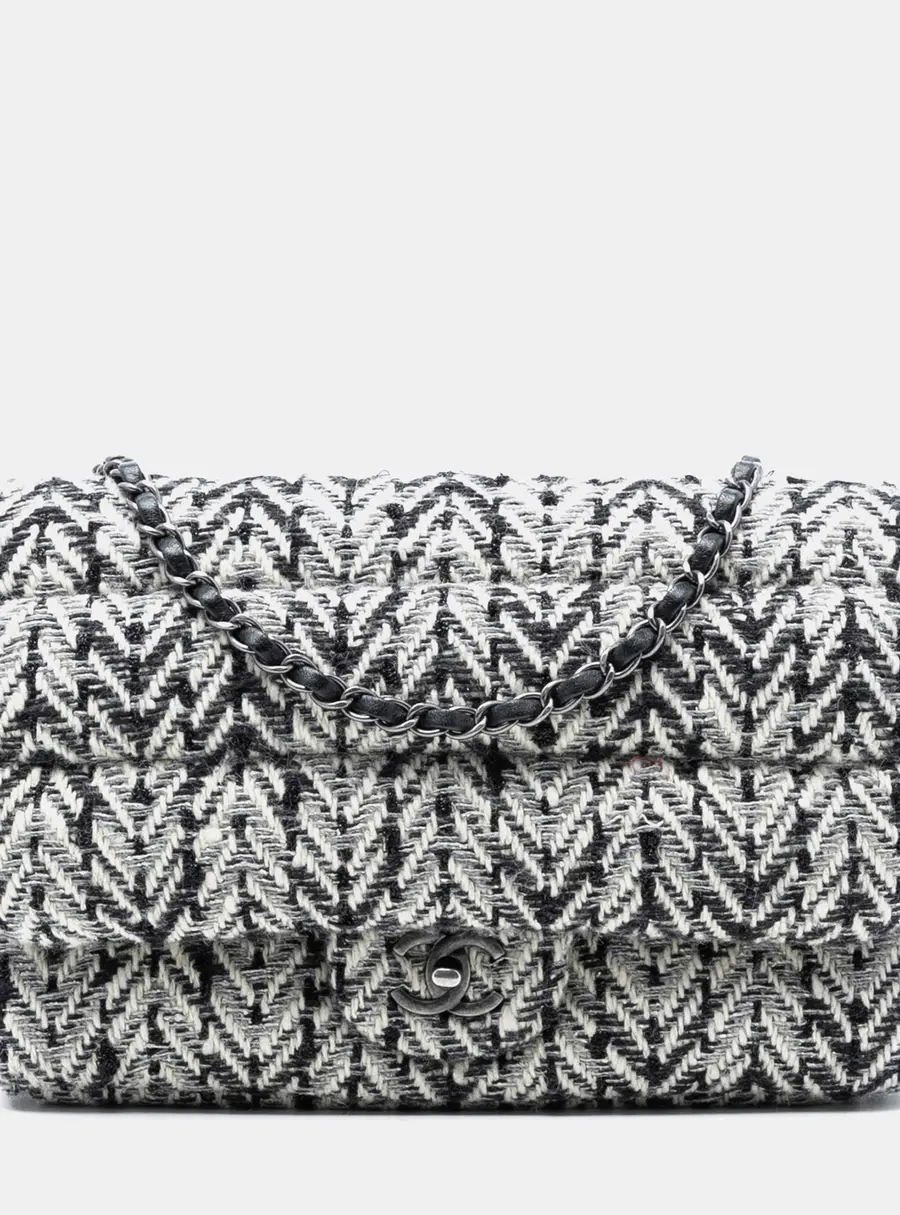 Chanel CC Herringbone Black/White Tweed Flap Bag
