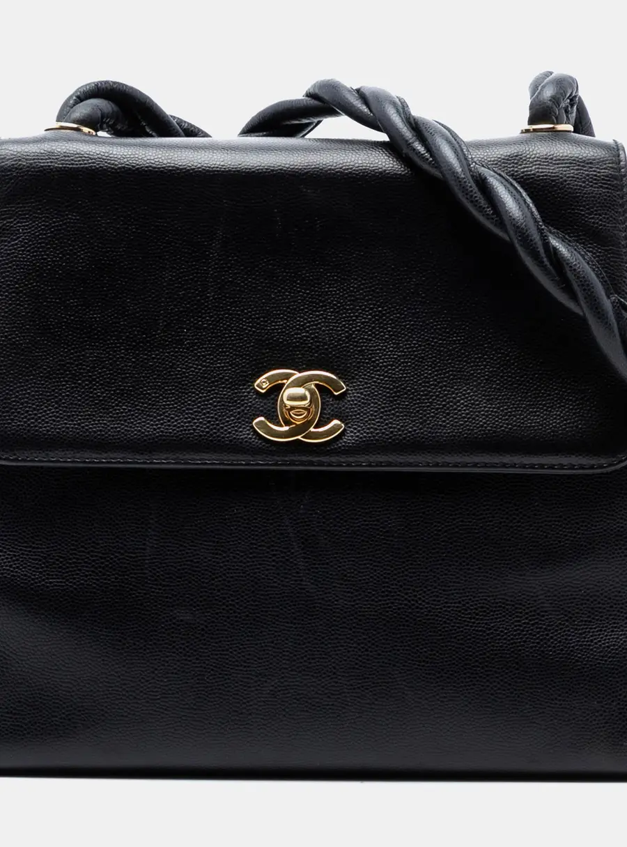 Chanel CC Twisted Strap Black Caviar Leather Shoulder Bag