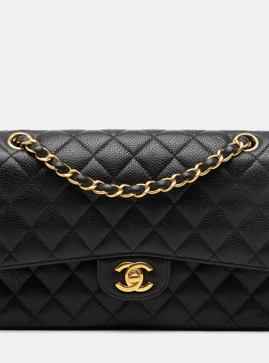 Chanel Classic Medium Black Caviar Leather Double Flap Bag