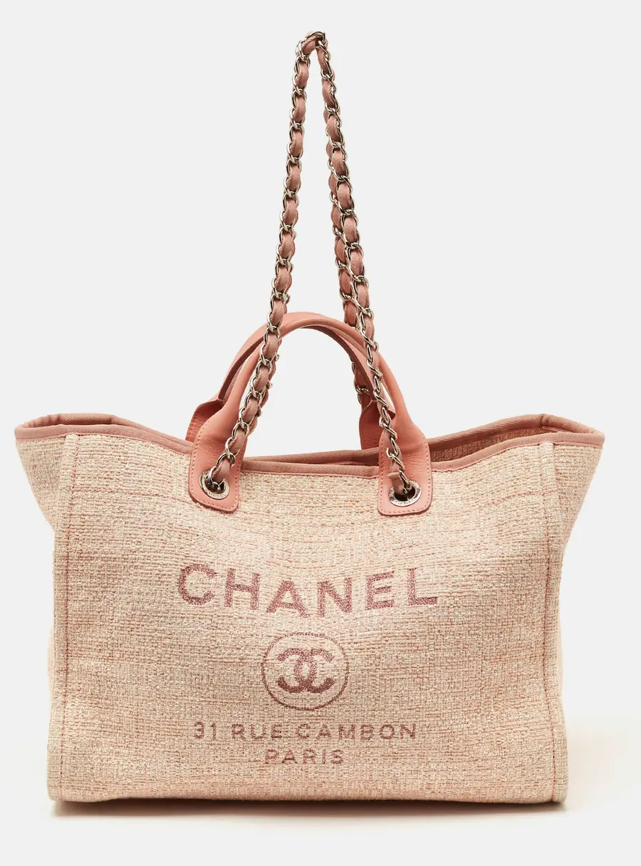 Chanel Deauville Large Pink Tweed and Leather Shopper Tote