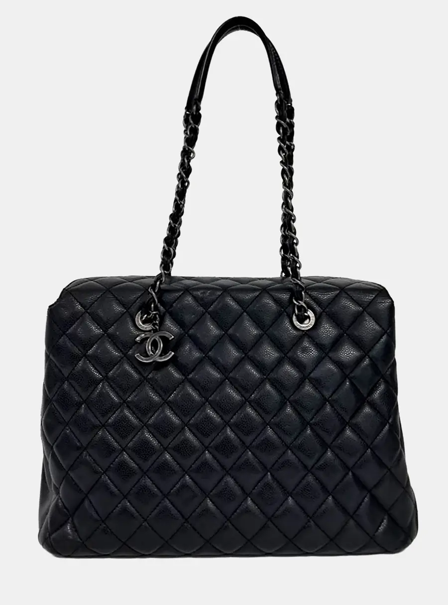 Chanel Large Shopper Black Caviar Leather Top Handle Bag