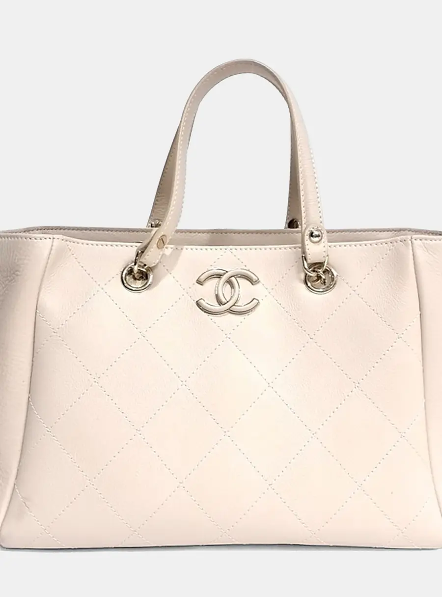 Chanel Beige Leather Tote And Shoulder Bag