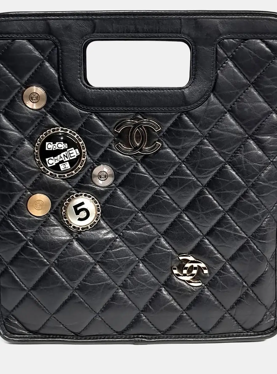 Chanel Charms Small Black Lambskin Leather Shopping Bag