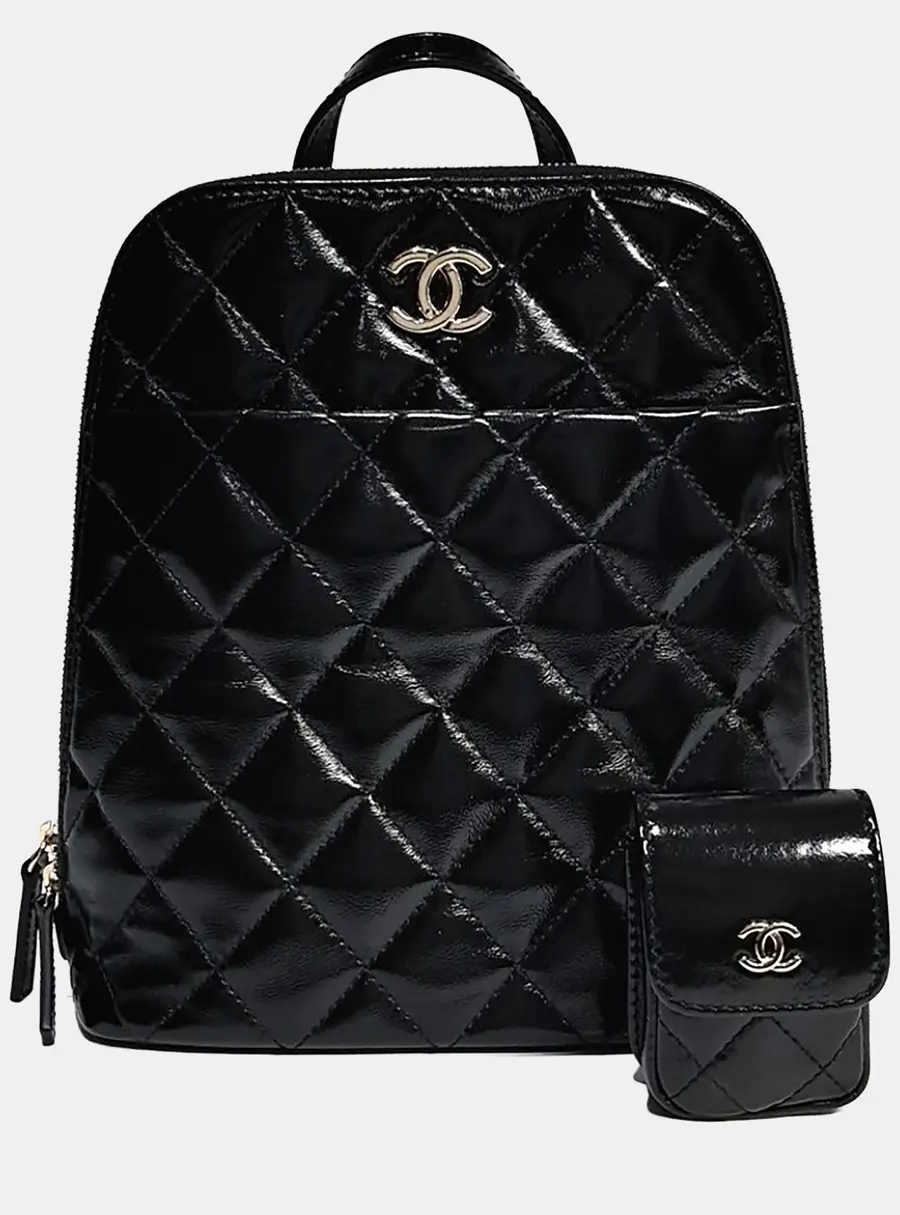 Chanel Quilted Patent Leather Mini Black Patent Leather Backpack Bag