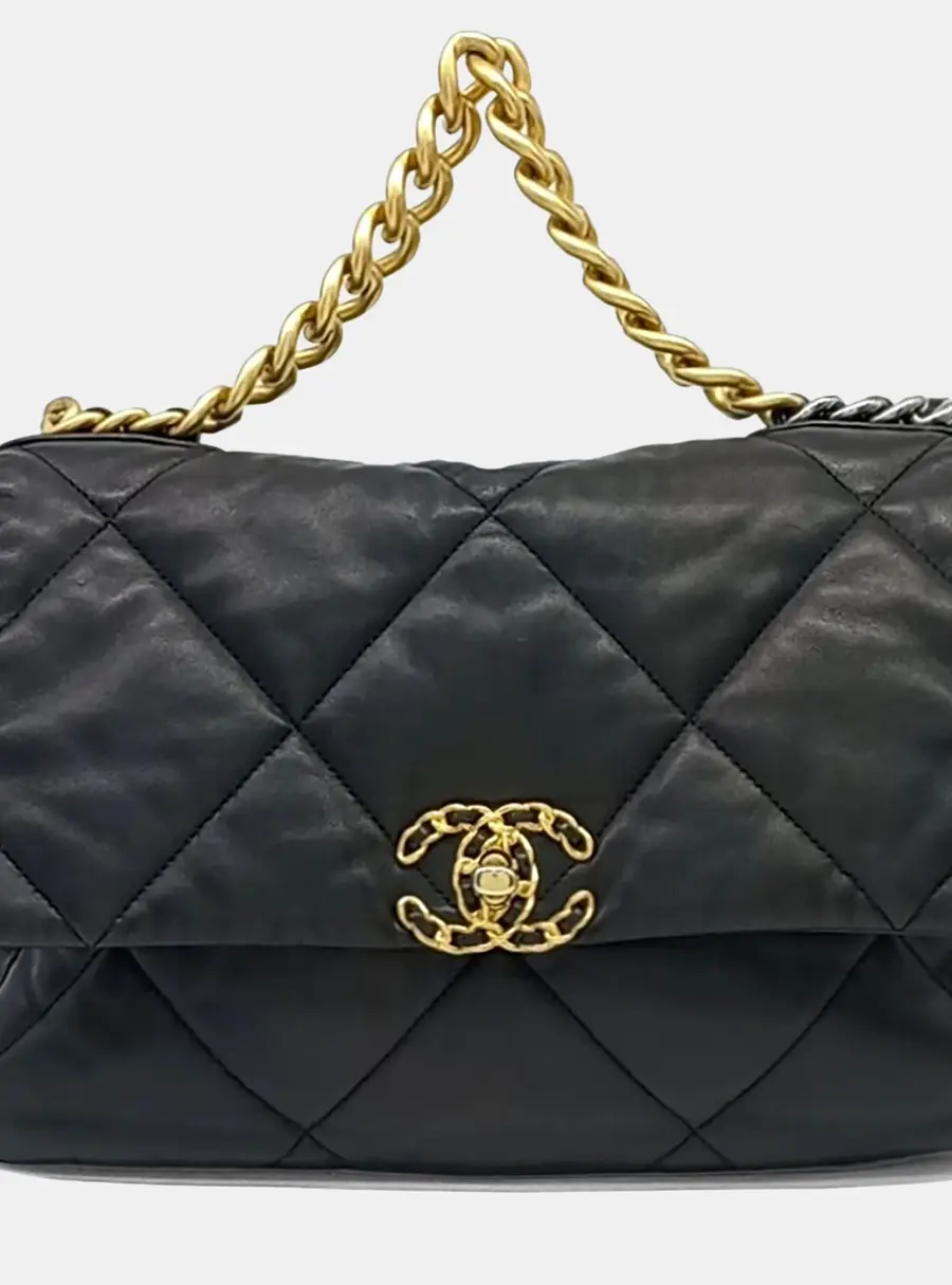 Chanel 19 Large Black Leather Flap Bag