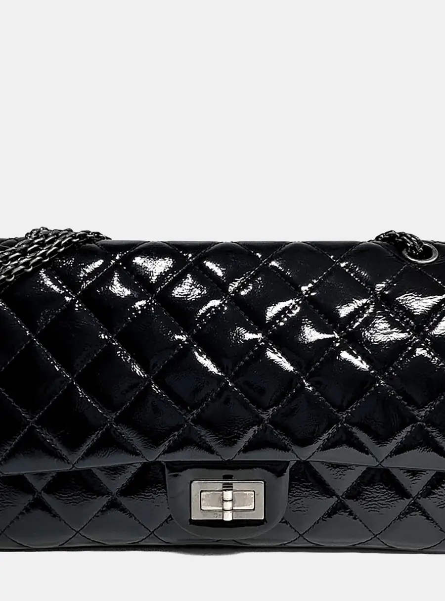 Chanel 2.55 Black Patent Leather Flap Bag
