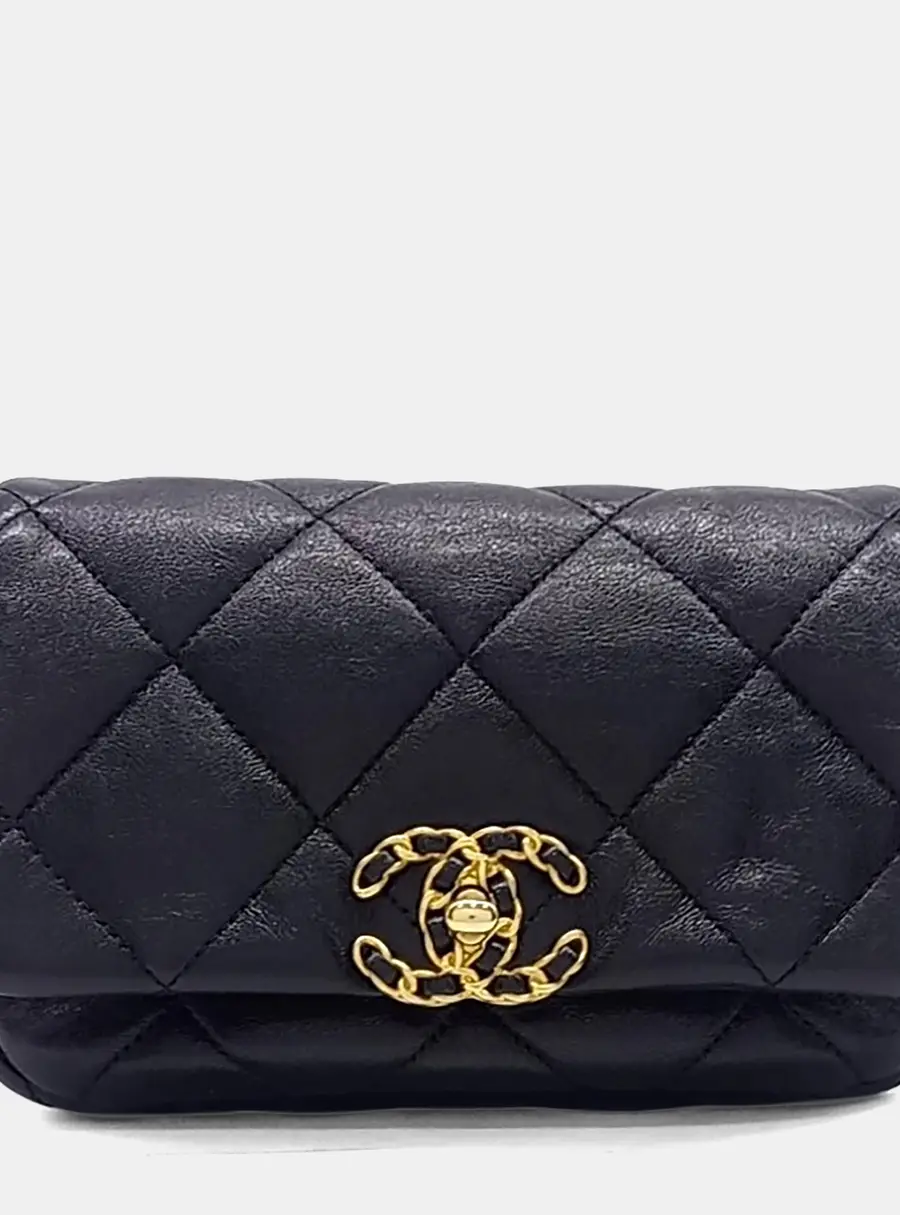 Chanel 19 Waist Black Goatskin Leather Belt Bag