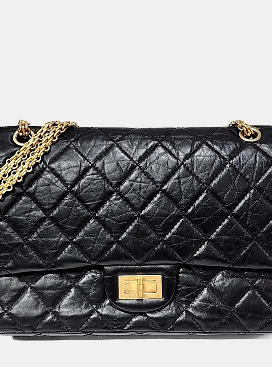 Chanel 2.55 Reissue 226 Black Aged Calfskin Leather Flap Bag