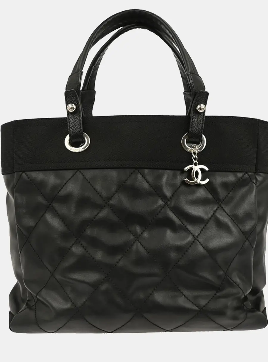 Chanel Paris-Biarritz MM Black Coated Canvas Tote Bag