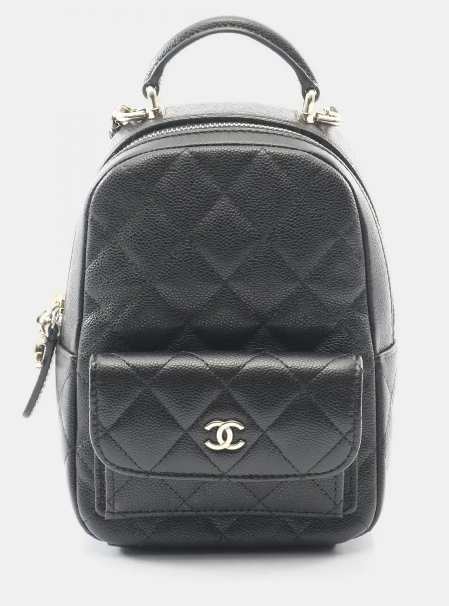 Chanel Quilted Black Grained Calfskin Leather Backpack Bag