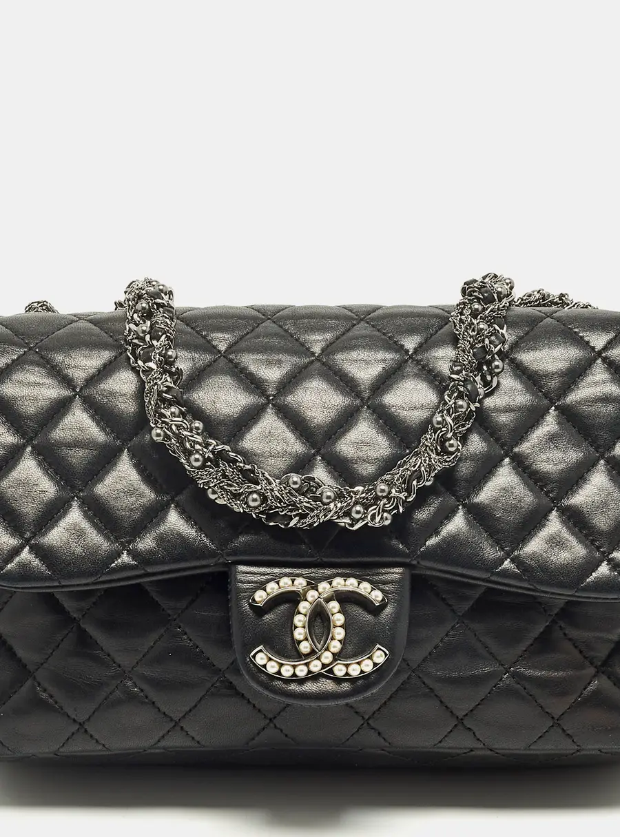 Chanel Westminster Pearl Single Flap Medium Black Quilted Leather Bag