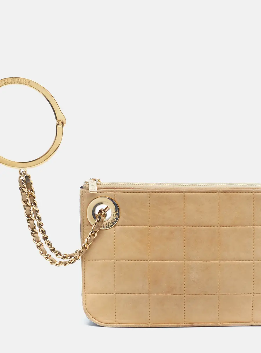 Chanel Timeless Handcuff Beige/Black Cube Quilted Nubuck Leather Clutch