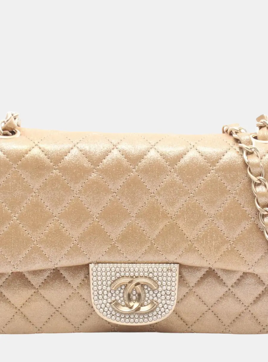 Chanel Classic Flap Small Gold Iridescent Lambskin Leather Shoulder Bag