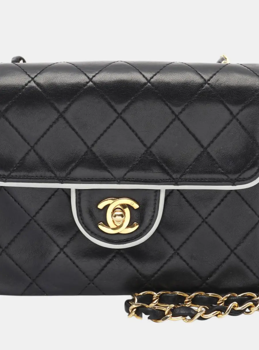 Chanel Classic Mini Square Flap Black Lambskin Leather Shoulder Bag