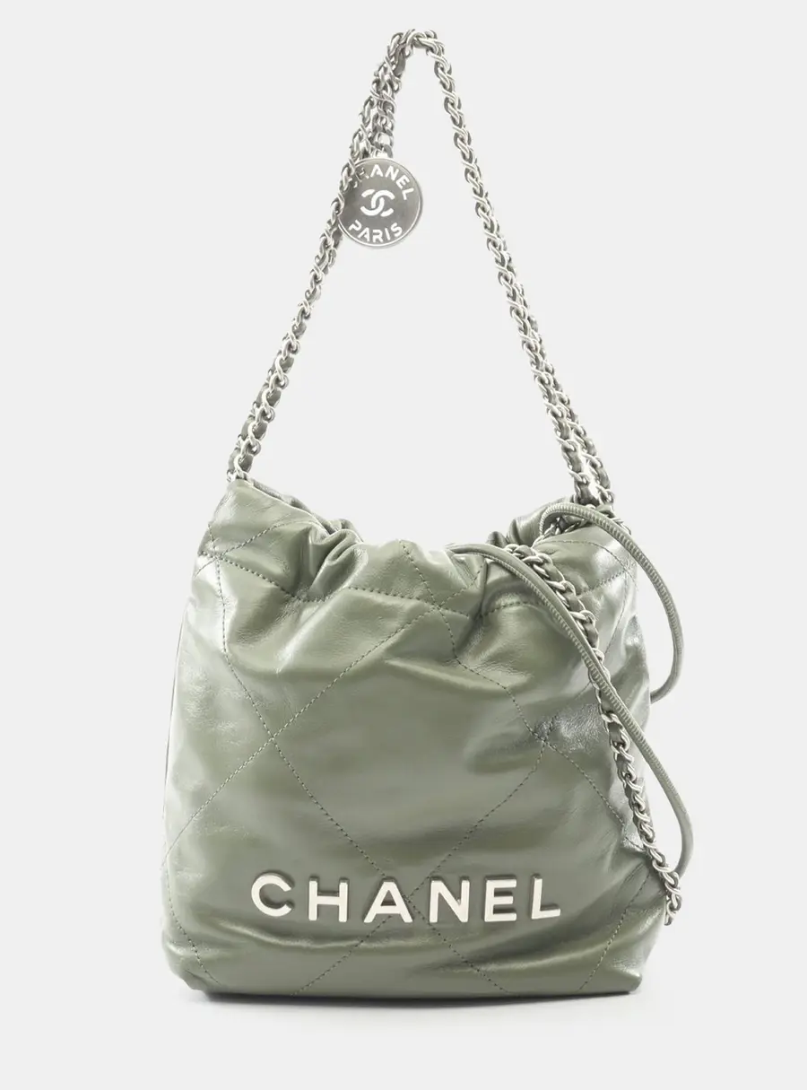 Chanel 22 Mini Dark Green Shiny Calfskin Leather Shoulder Bag