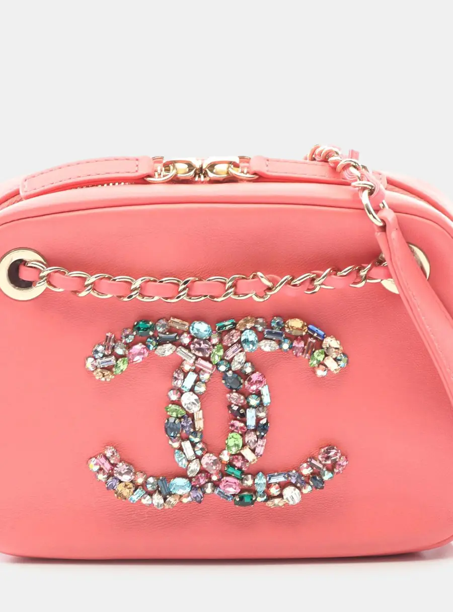 Chanel Pink Lambskin Giant Crystal CC Camera Bag