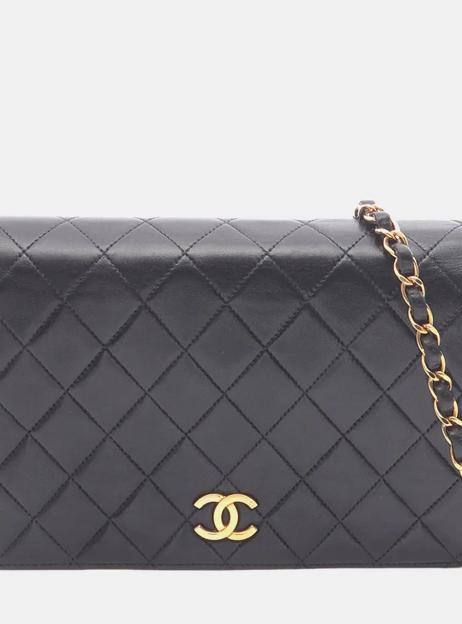 Chanel Quilted Black Lambskin Leather Full Flap Bag