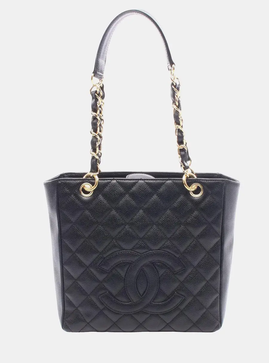 Chanel Small Shopping Black Caviar Leather Top Handle Bag