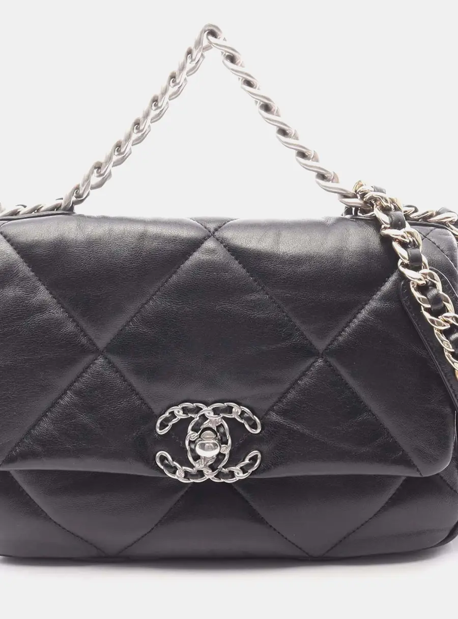 Chanel 19 Medium Black Lambskin Leather Flap Bag