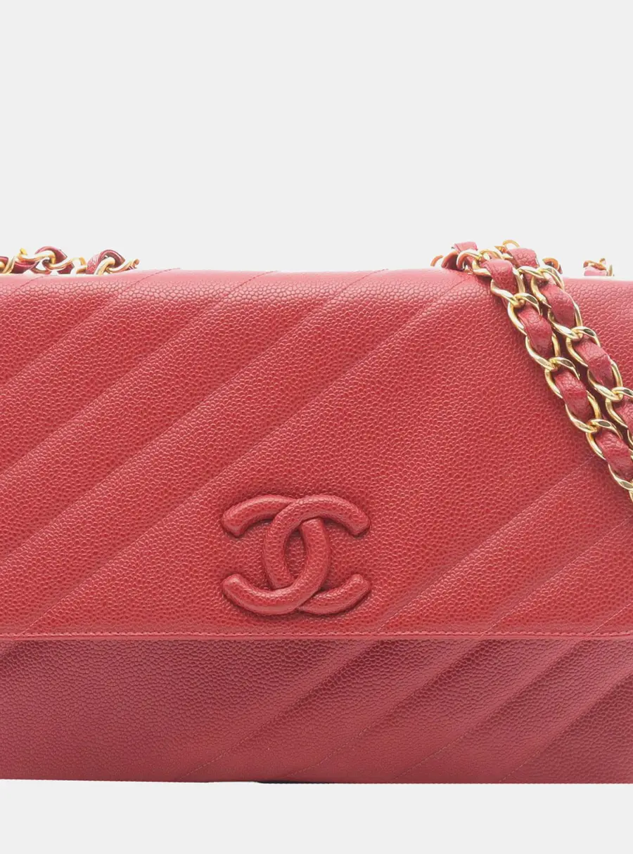 Chanel Red Jumbo Diagonal Quilt Flap Bag