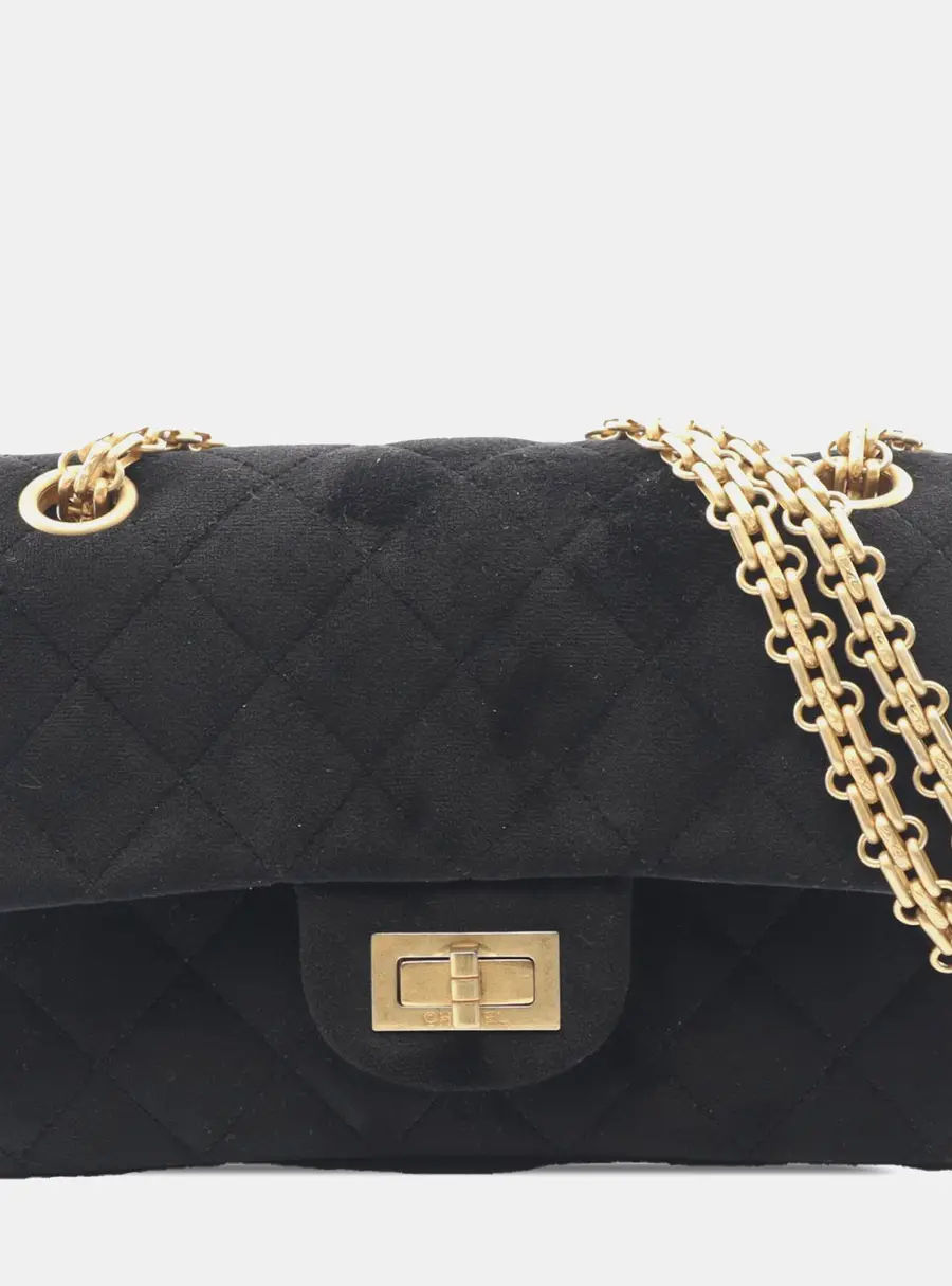 Chanel Reissue 2.55 Black Quilted Velvet Single Flap Bag