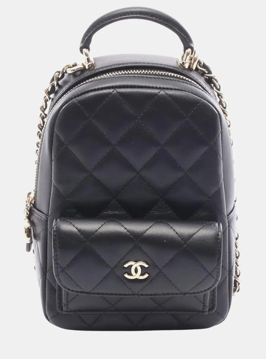 Chanel Mini CC Backpack Black Lambskin Leather Backpack Bag