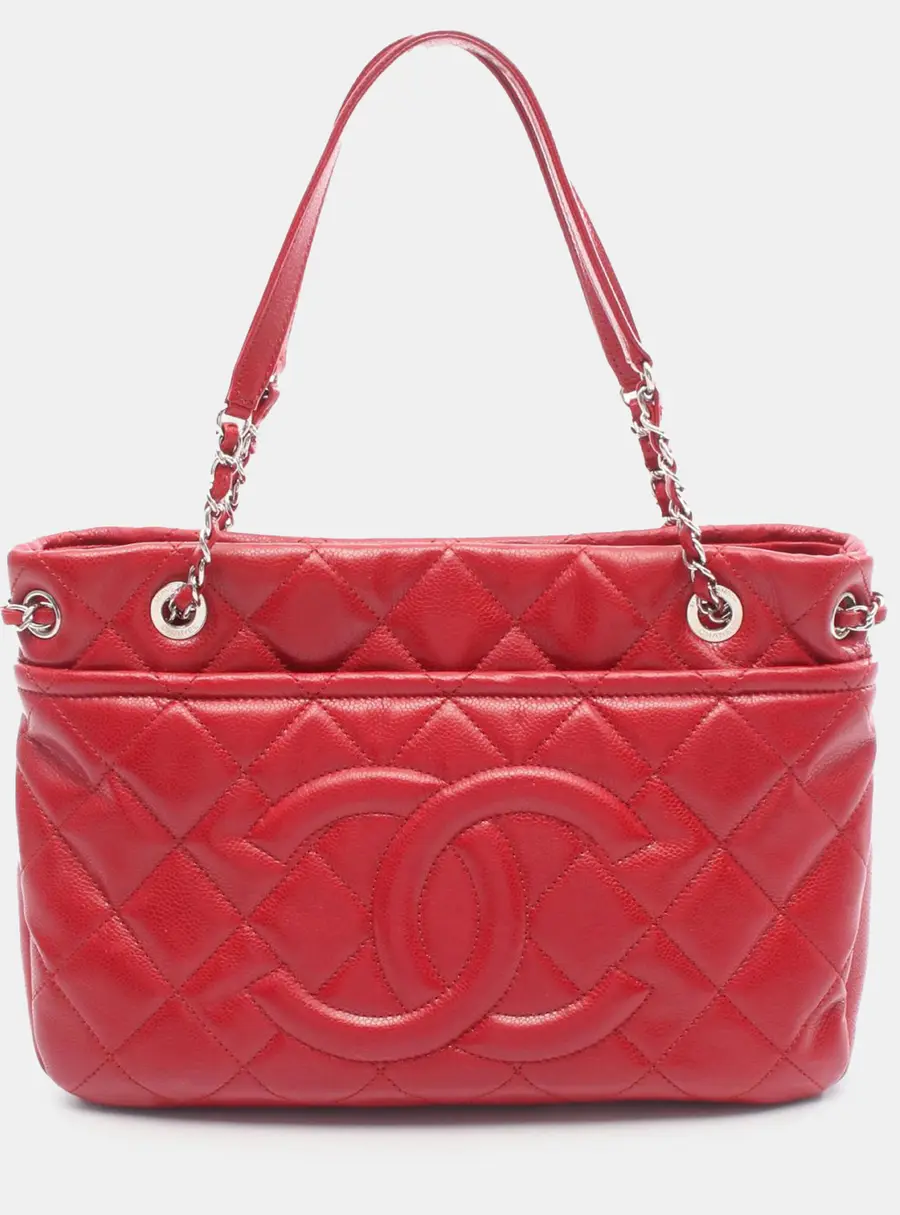 Chanel Soft Shopper Red Caviar Leather Shoulder Bag