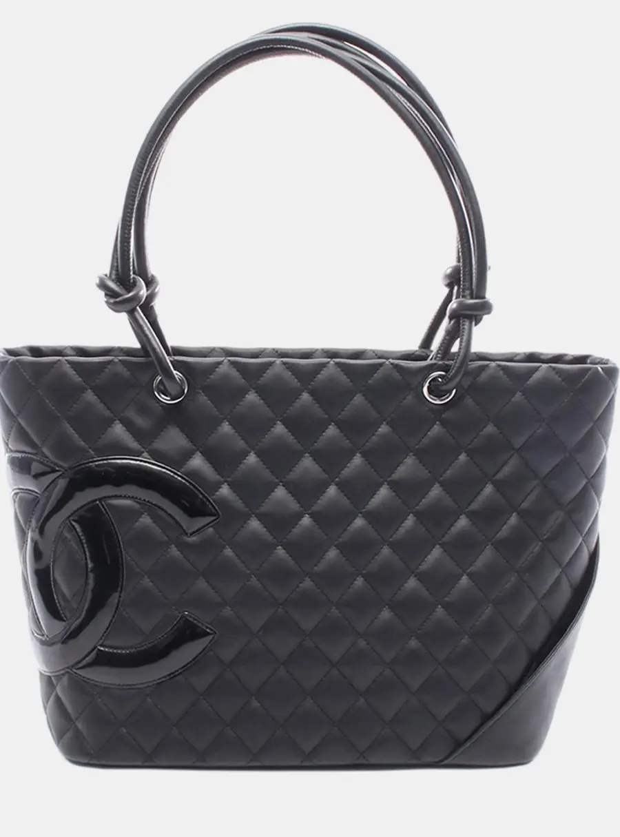 Chanel Cambon Ligne Large Black Lambskin Leather Tote Bag