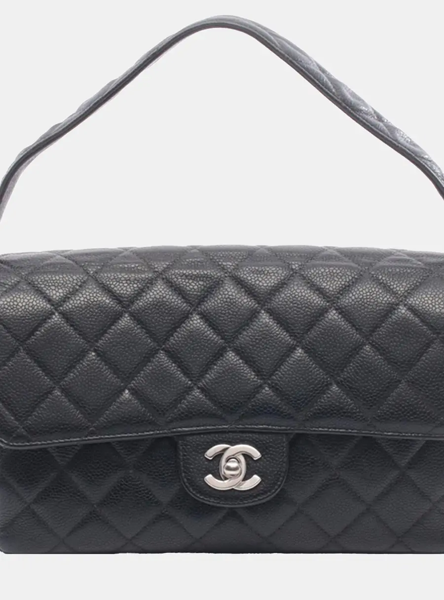 Chanel Double Sided Flap Black Caviar Leather Shoulder Bag