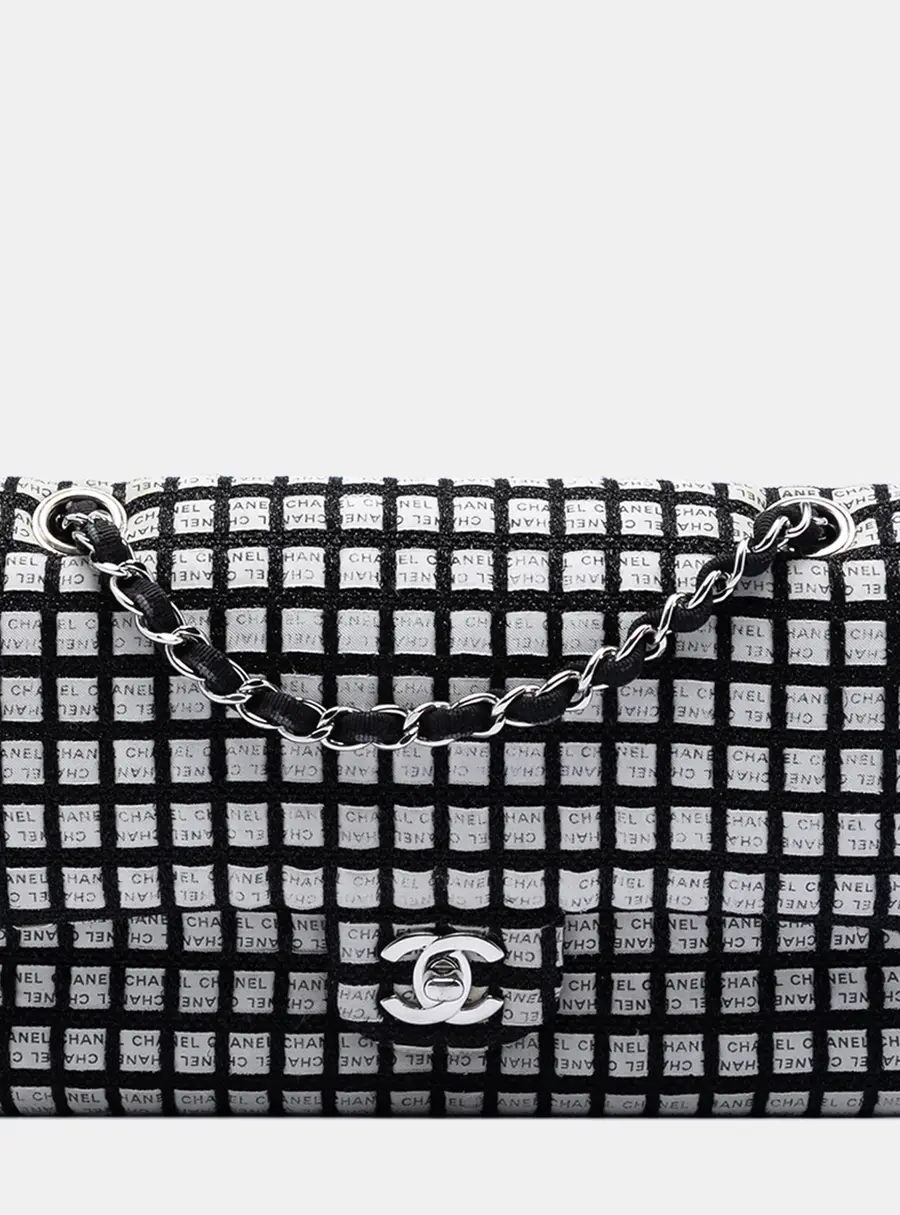 Chanel Classic Medium Black and White Tweed Double Flap Bag
