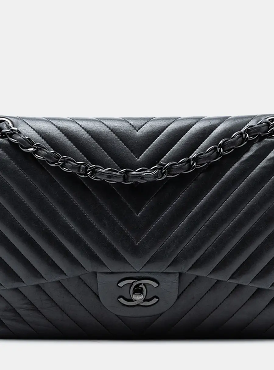 Chanel Classic Jumbo Black Lambskin Leather Double Flap Bag
