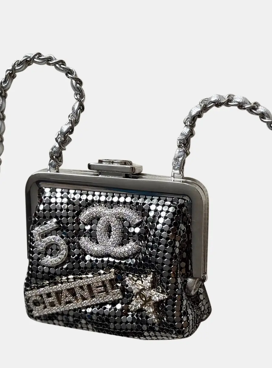 Chanel Coco Neige Evening Mini Silver Tone Metal Mesh Shoulder Bag