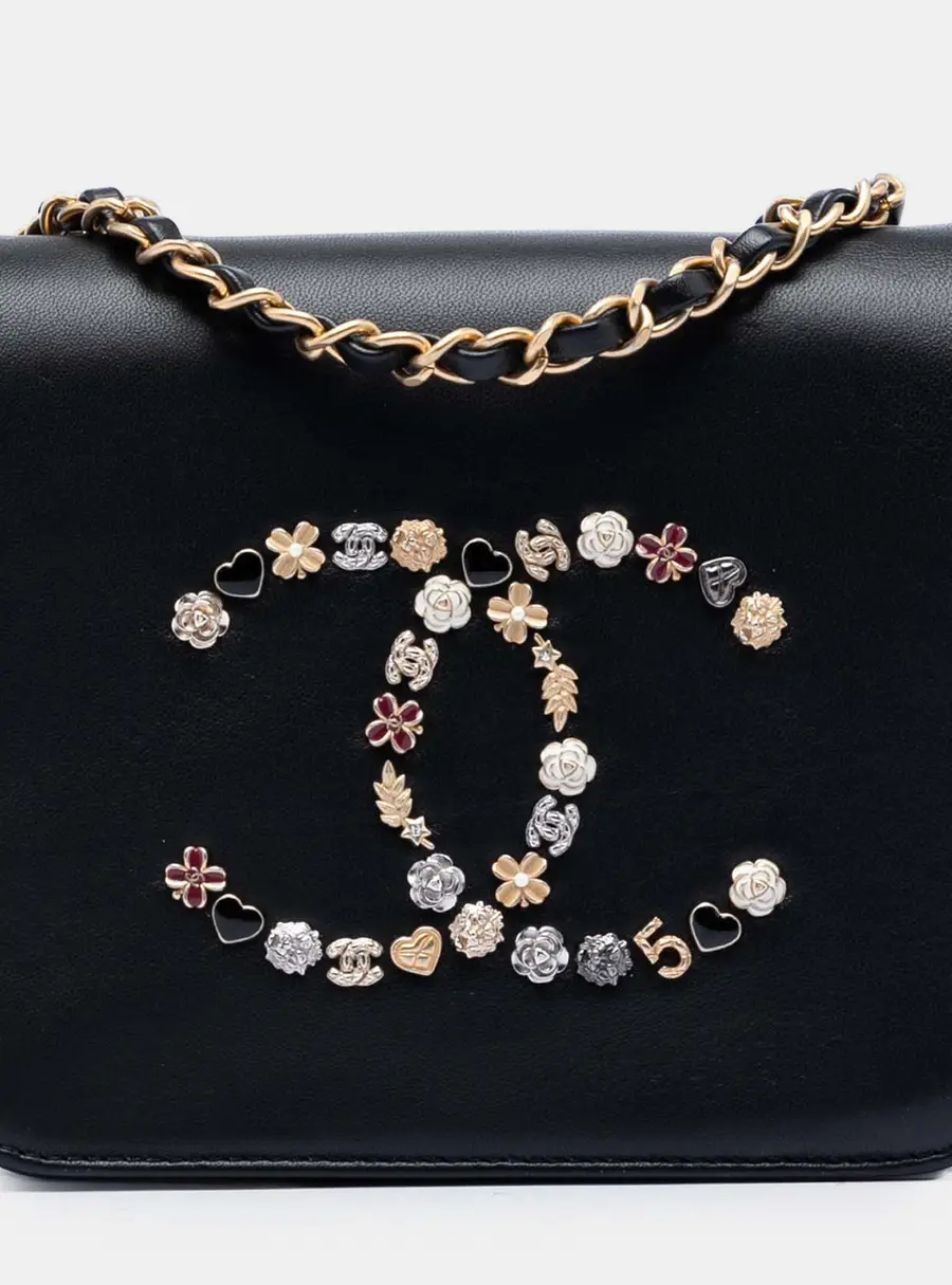 Chanel Lucky Charms Flap Bag Black Lambskin Leather Crossbody Bag