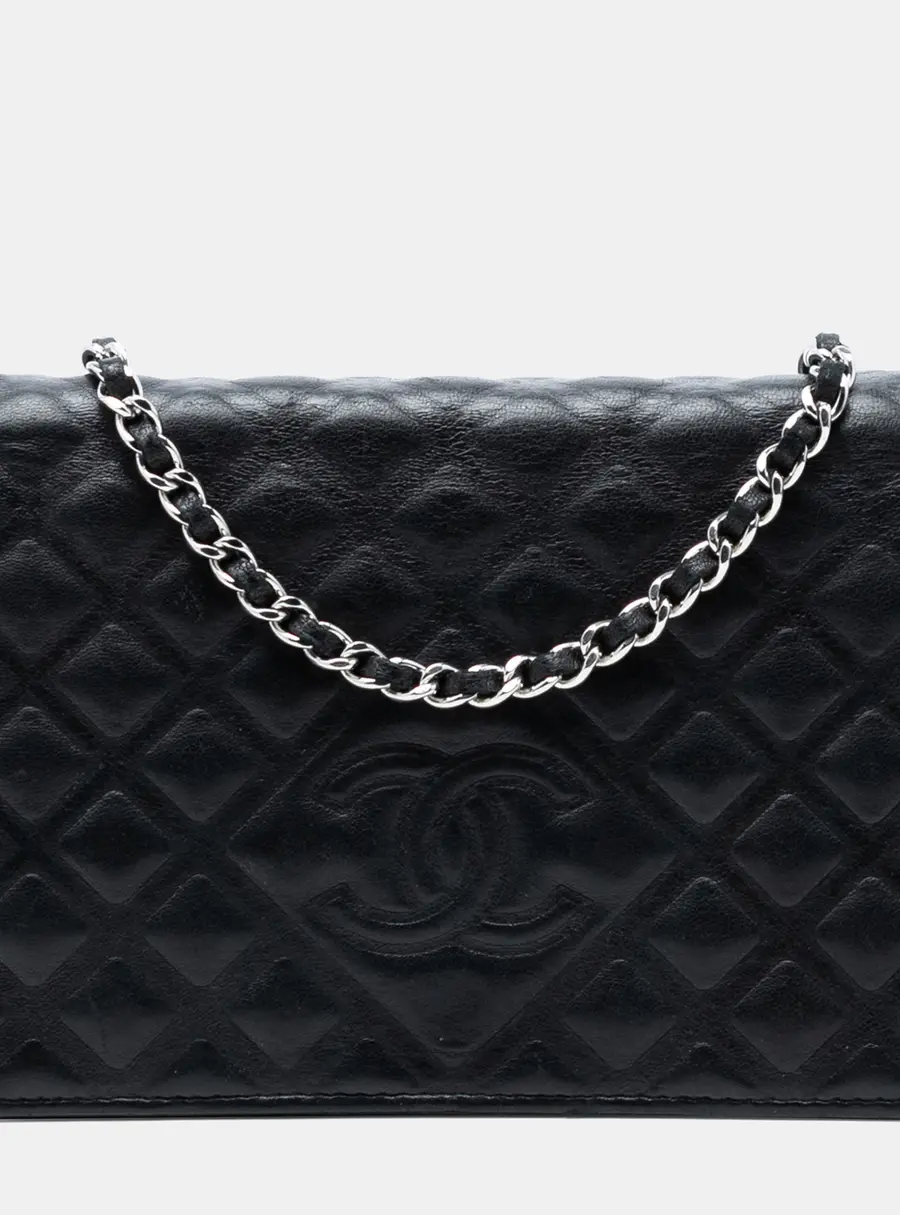 Chanel Wallet On Chain Black Lambskin Leather Shoulder Bag