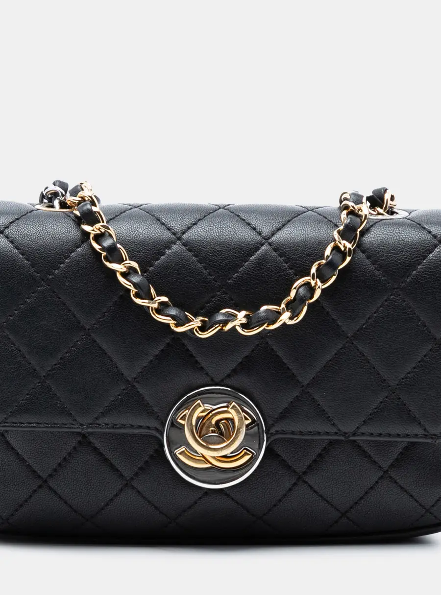 Chanel Quilted Flap Black Lambskin Leather Shoulder Bag