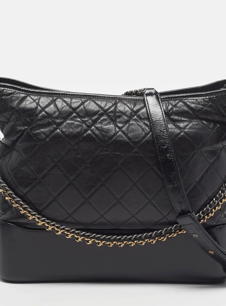 Chanel Gabrielle Large Black Quilted Aged Leather Hobo