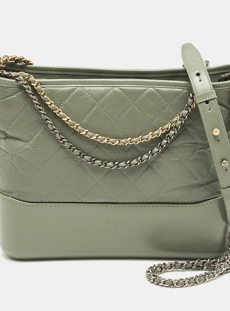 Chanel Gabrielle Medium Green Quilted Aged Leather Hobo