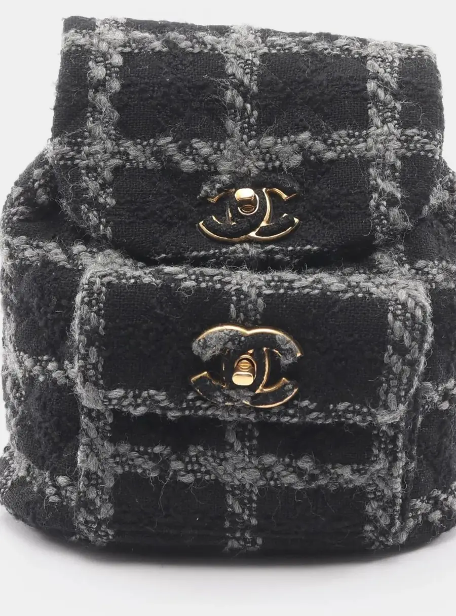 Chanel Coco Mark Black Gray Wool Backpack Bag