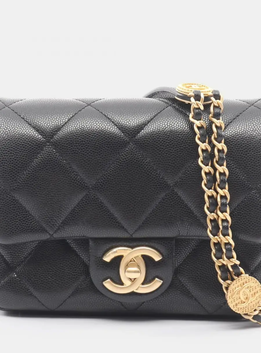 Chanel Matelasse Shoulder Bag Handbag Calfskin Leather Black