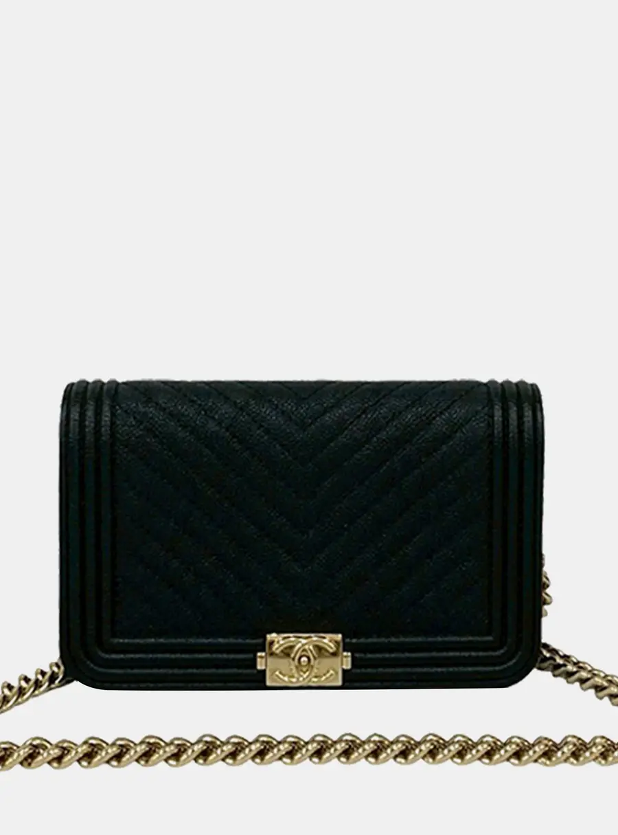 Chanel Boy Wallet on Chain Black Caviar Leather Crossbody Bag