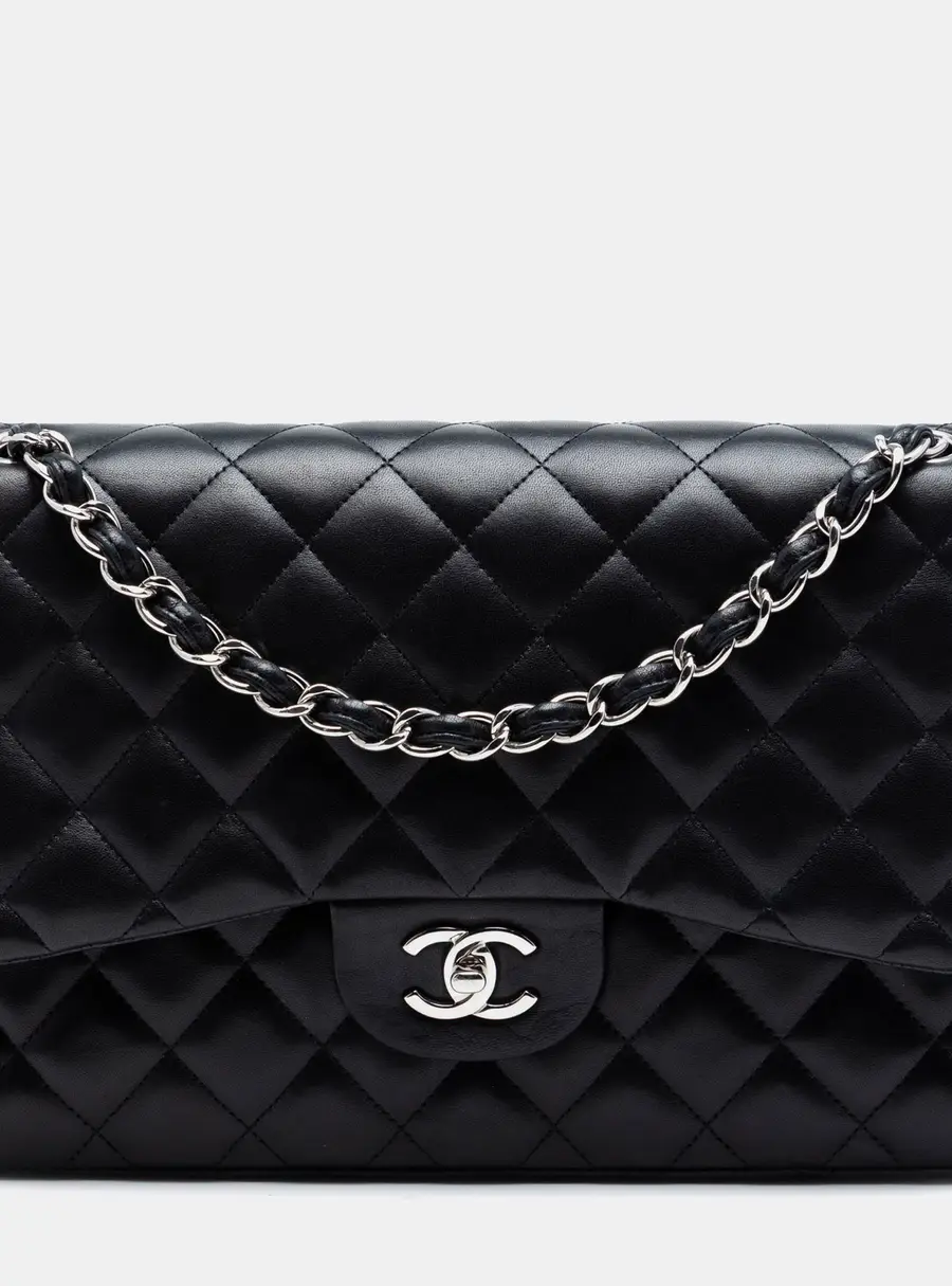 Chanel Classic Jumbo Black Lambskin Leather Double Flap Bag